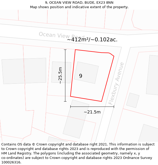 9, OCEAN VIEW ROAD, BUDE, EX23 8NN: Plot and title map