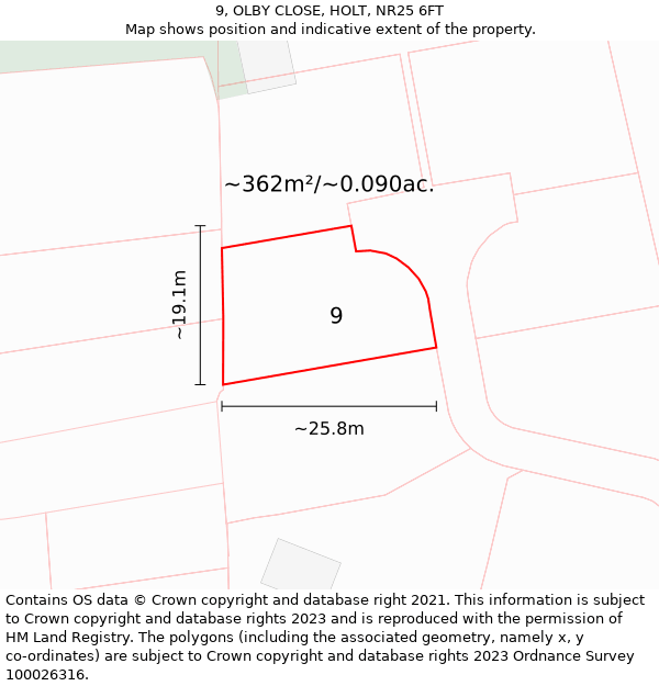 9, OLBY CLOSE, HOLT, NR25 6FT: Plot and title map