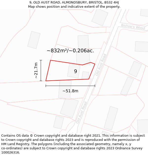 9, OLD AUST ROAD, ALMONDSBURY, BRISTOL, BS32 4HJ: Plot and title map