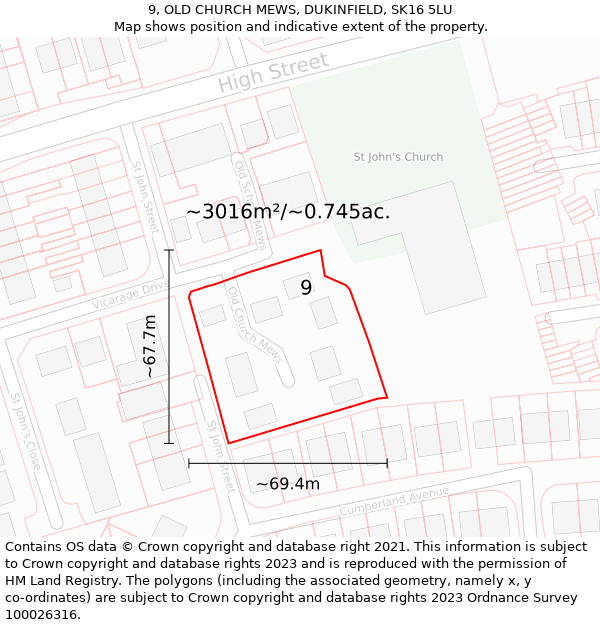 9, OLD CHURCH MEWS, DUKINFIELD, SK16 5LU: Plot and title map