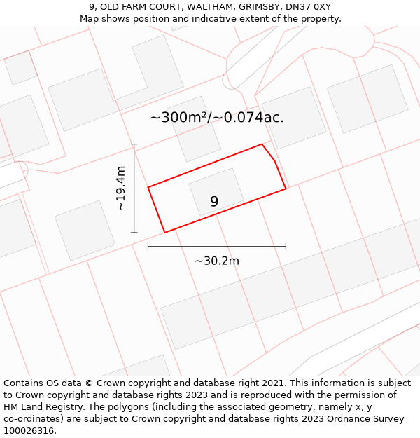 9, OLD FARM COURT, WALTHAM, GRIMSBY, DN37 0XY: Plot and title map