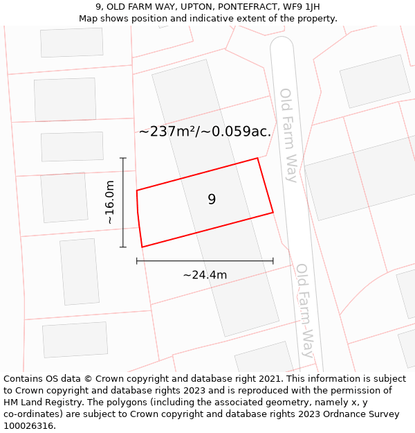 9, OLD FARM WAY, UPTON, PONTEFRACT, WF9 1JH: Plot and title map