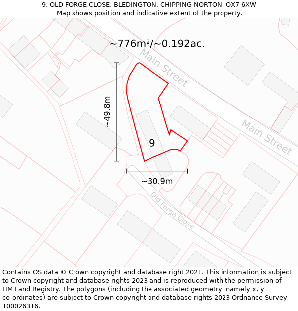 9, OLD FORGE CLOSE, BLEDINGTON, CHIPPING NORTON, OX7 6XW: Plot and title map