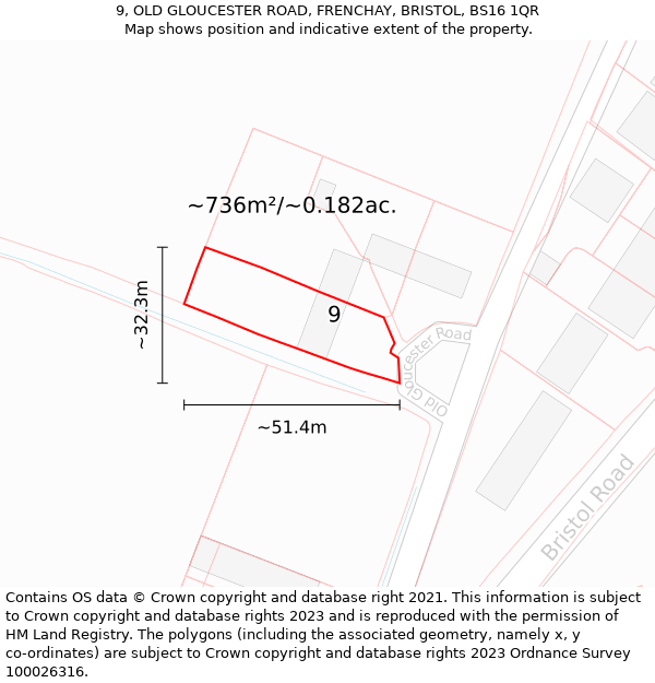 9, OLD GLOUCESTER ROAD, FRENCHAY, BRISTOL, BS16 1QR: Plot and title map