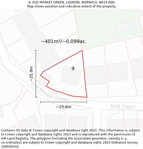 9, OLD MARKET GREEN, LODDON, NORWICH, NR14 6QG: Plot and title map