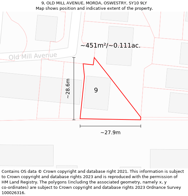 9, OLD MILL AVENUE, MORDA, OSWESTRY, SY10 9LY: Plot and title map