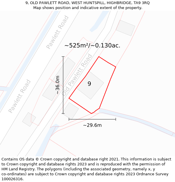 9, OLD PAWLETT ROAD, WEST HUNTSPILL, HIGHBRIDGE, TA9 3RQ: Plot and title map