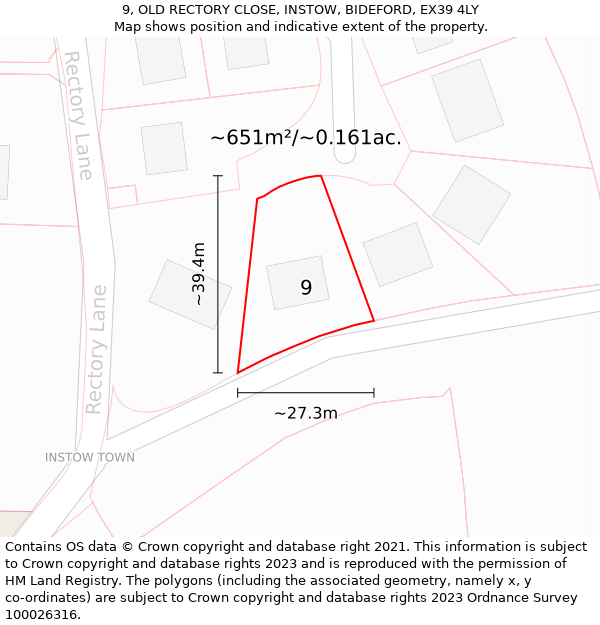 9, OLD RECTORY CLOSE, INSTOW, BIDEFORD, EX39 4LY: Plot and title map