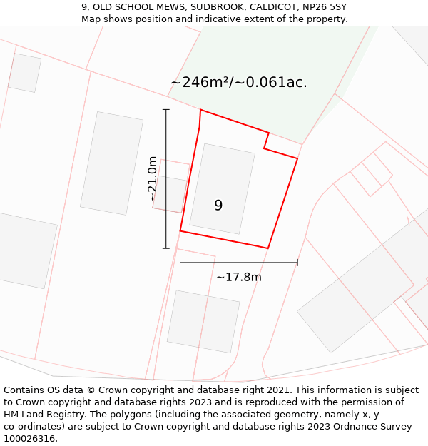 9, OLD SCHOOL MEWS, SUDBROOK, CALDICOT, NP26 5SY: Plot and title map