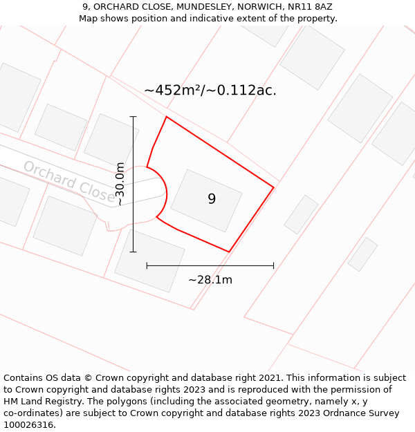 9, ORCHARD CLOSE, MUNDESLEY, NORWICH, NR11 8AZ: Plot and title map