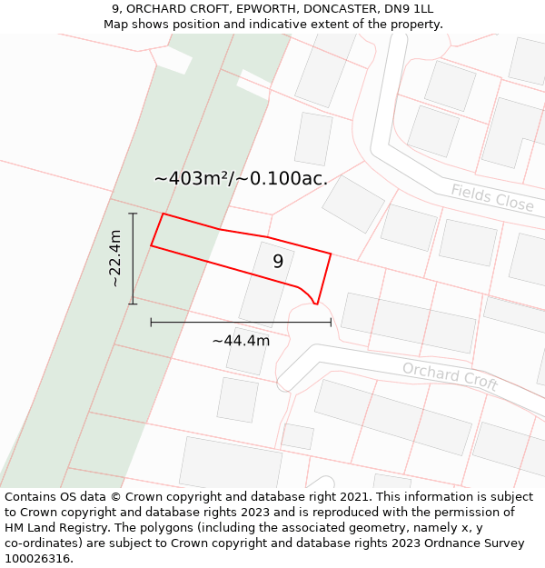 9, ORCHARD CROFT, EPWORTH, DONCASTER, DN9 1LL: Plot and title map