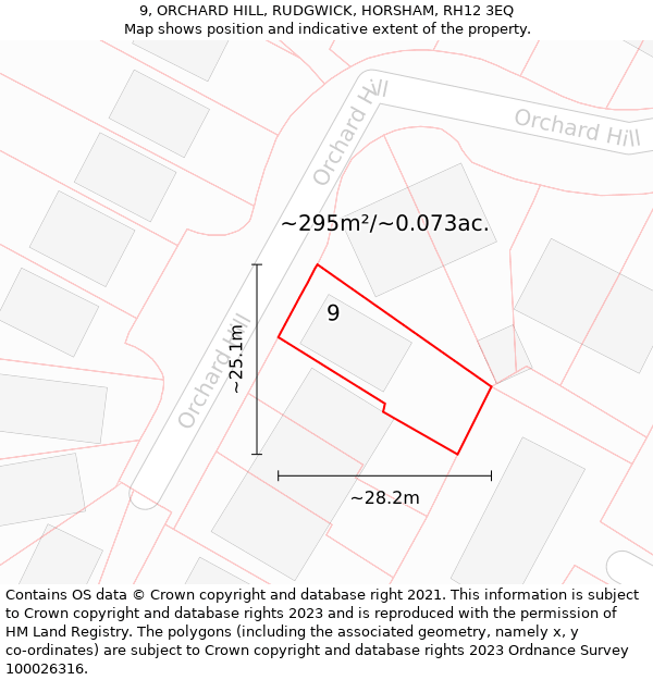 9, ORCHARD HILL, RUDGWICK, HORSHAM, RH12 3EQ: Plot and title map