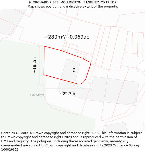 9, ORCHARD PIECE, MOLLINGTON, BANBURY, OX17 1DP: Plot and title map