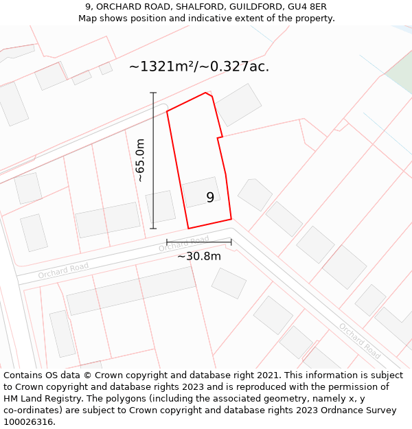 9, ORCHARD ROAD, SHALFORD, GUILDFORD, GU4 8ER: Plot and title map