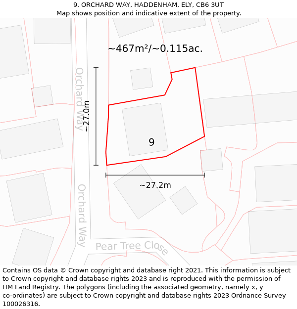 9, ORCHARD WAY, HADDENHAM, ELY, CB6 3UT: Plot and title map