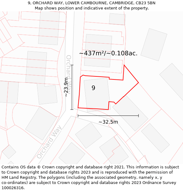 9, ORCHARD WAY, LOWER CAMBOURNE, CAMBRIDGE, CB23 5BN: Plot and title map