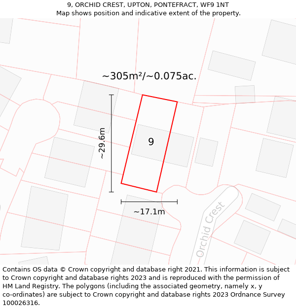 9, ORCHID CREST, UPTON, PONTEFRACT, WF9 1NT: Plot and title map