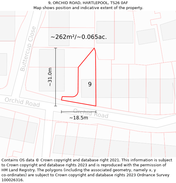 9, ORCHID ROAD, HARTLEPOOL, TS26 0AF: Plot and title map