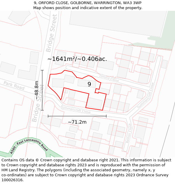 9, ORFORD CLOSE, GOLBORNE, WARRINGTON, WA3 3WP: Plot and title map