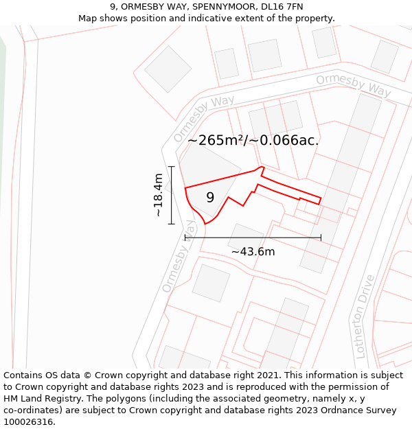 9, ORMESBY WAY, SPENNYMOOR, DL16 7FN: Plot and title map