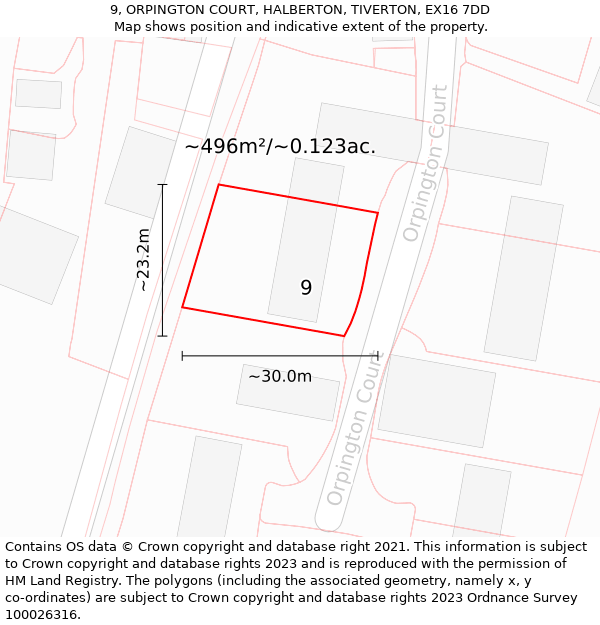 9, ORPINGTON COURT, HALBERTON, TIVERTON, EX16 7DD: Plot and title map