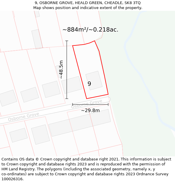 9, OSBORNE GROVE, HEALD GREEN, CHEADLE, SK8 3TQ: Plot and title map