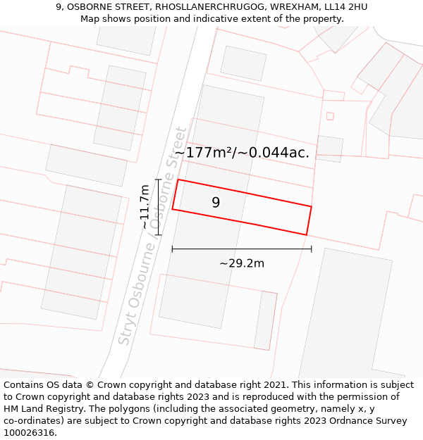 9, OSBORNE STREET, RHOSLLANERCHRUGOG, WREXHAM, LL14 2HU: Plot and title map