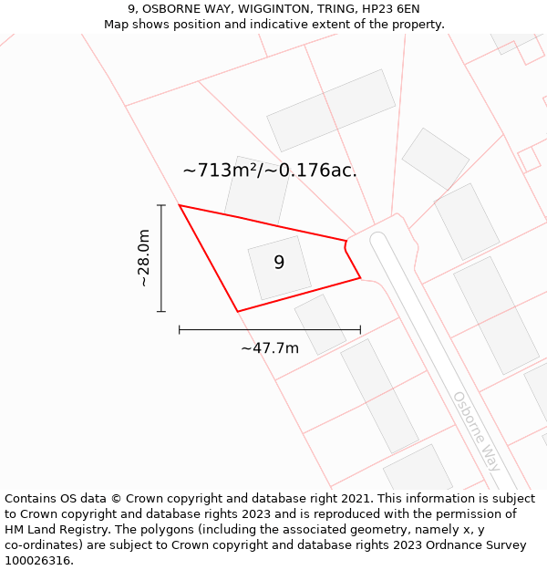 9, OSBORNE WAY, WIGGINTON, TRING, HP23 6EN: Plot and title map