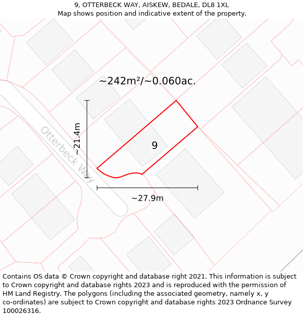 9, OTTERBECK WAY, AISKEW, BEDALE, DL8 1XL: Plot and title map