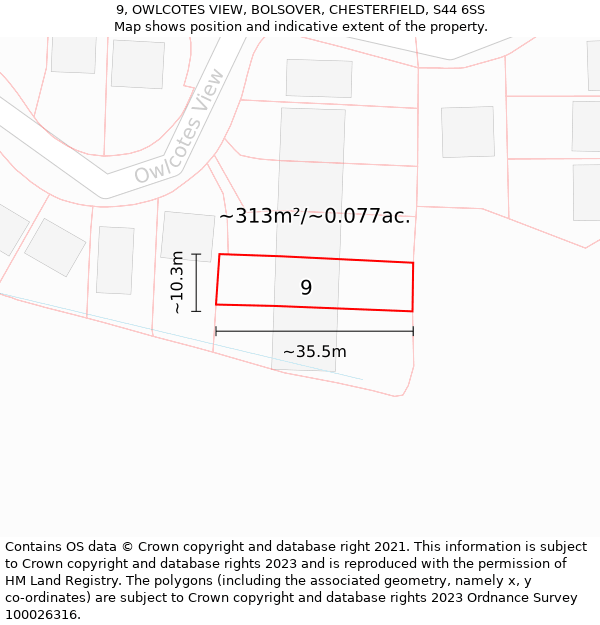 9, OWLCOTES VIEW, BOLSOVER, CHESTERFIELD, S44 6SS: Plot and title map