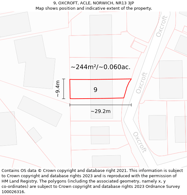 9, OXCROFT, ACLE, NORWICH, NR13 3JP: Plot and title map