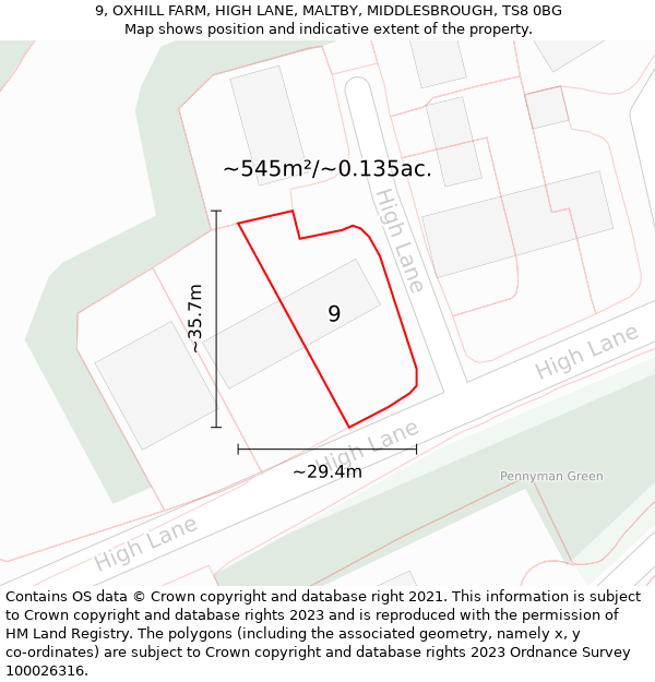 9, OXHILL FARM, HIGH LANE, MALTBY, MIDDLESBROUGH, TS8 0BG: Plot and title map