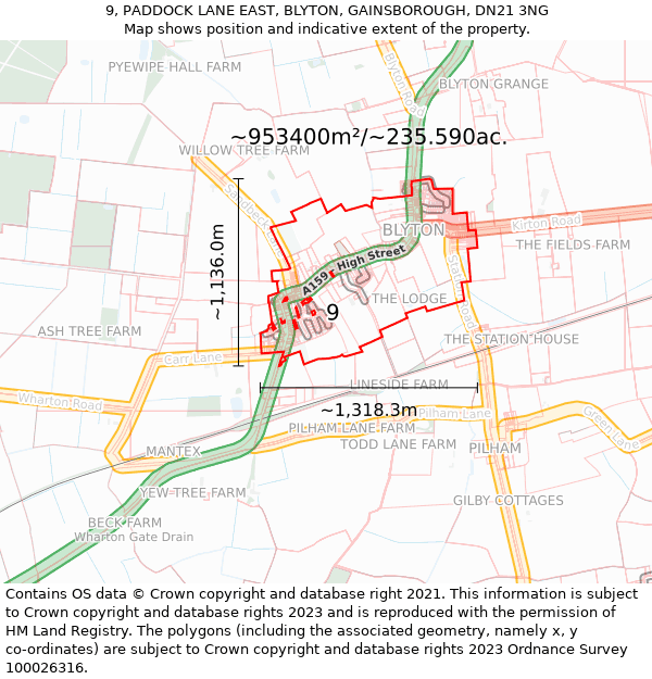9, PADDOCK LANE EAST, BLYTON, GAINSBOROUGH, DN21 3NG: Plot and title map