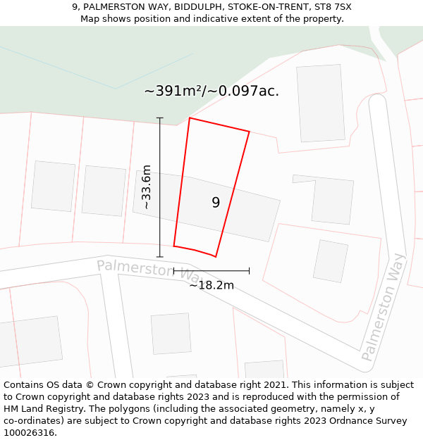 9, PALMERSTON WAY, BIDDULPH, STOKE-ON-TRENT, ST8 7SX: Plot and title map