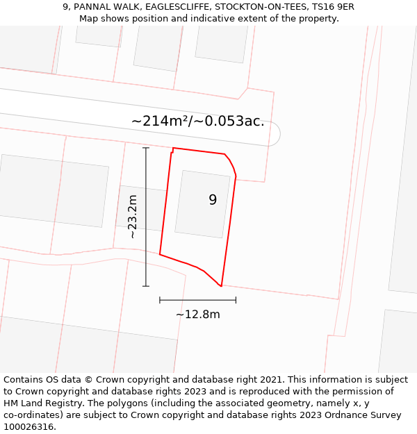 9, PANNAL WALK, EAGLESCLIFFE, STOCKTON-ON-TEES, TS16 9ER: Plot and title map