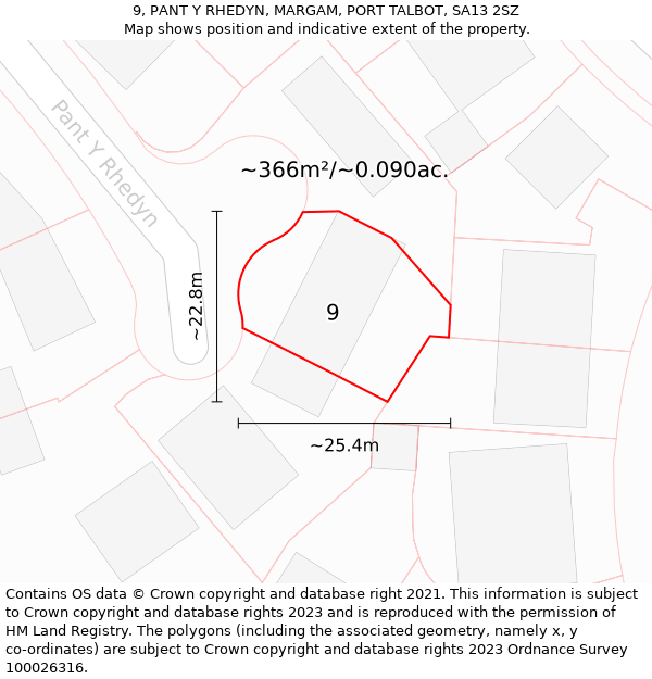 9, PANT Y RHEDYN, MARGAM, PORT TALBOT, SA13 2SZ: Plot and title map