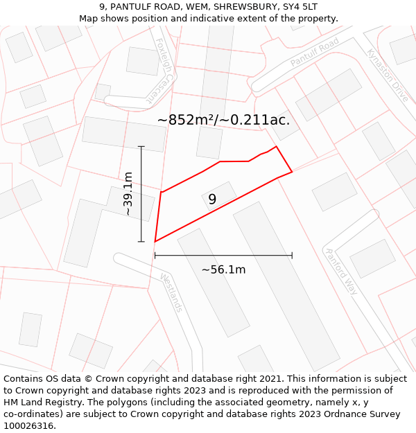 9, PANTULF ROAD, WEM, SHREWSBURY, SY4 5LT: Plot and title map