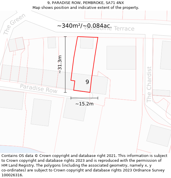 9, PARADISE ROW, PEMBROKE, SA71 4NX: Plot and title map