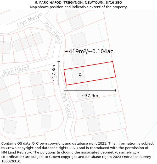 9, PARC HAFOD, TREGYNON, NEWTOWN, SY16 3EQ: Plot and title map