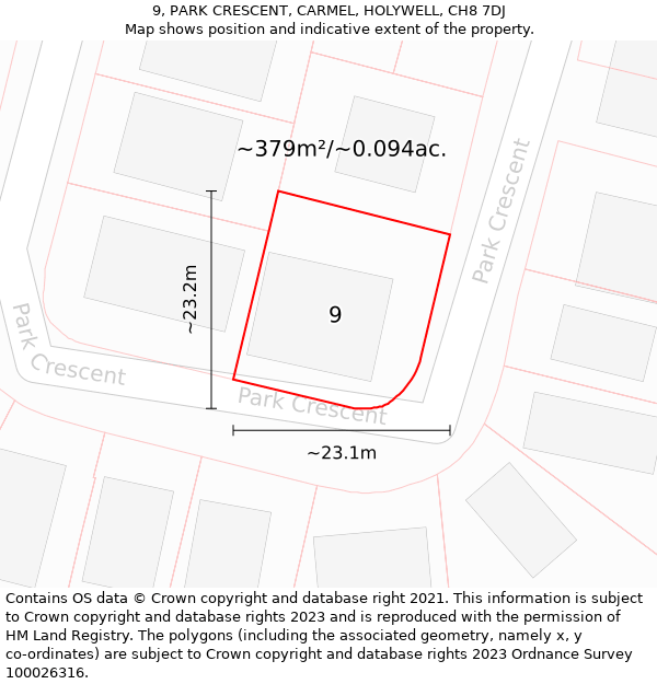 9, PARK CRESCENT, CARMEL, HOLYWELL, CH8 7DJ: Plot and title map