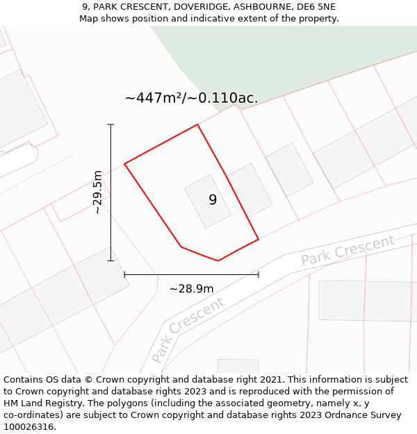 9, PARK CRESCENT, DOVERIDGE, ASHBOURNE, DE6 5NE: Plot and title map