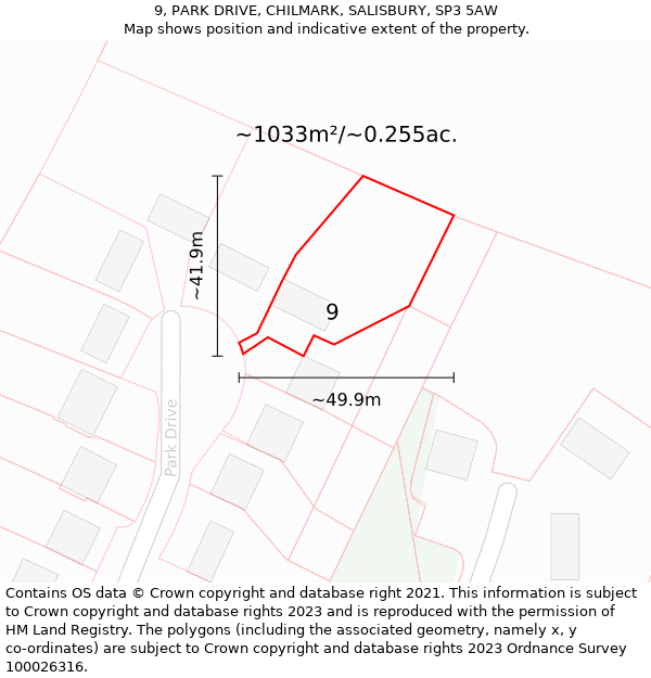 9, PARK DRIVE, CHILMARK, SALISBURY, SP3 5AW: Plot and title map