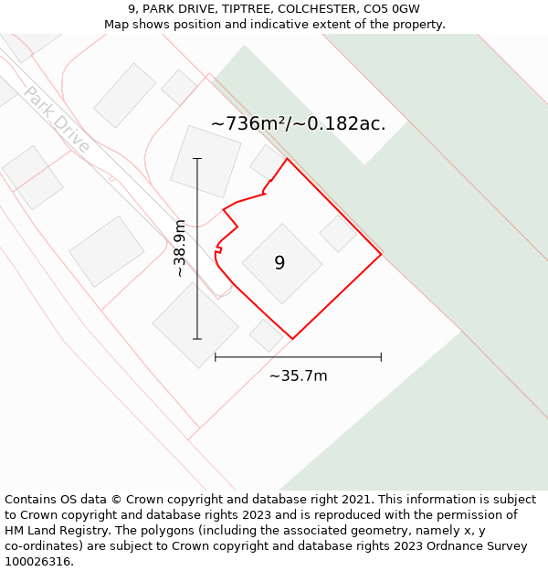9, PARK DRIVE, TIPTREE, COLCHESTER, CO5 0GW: Plot and title map