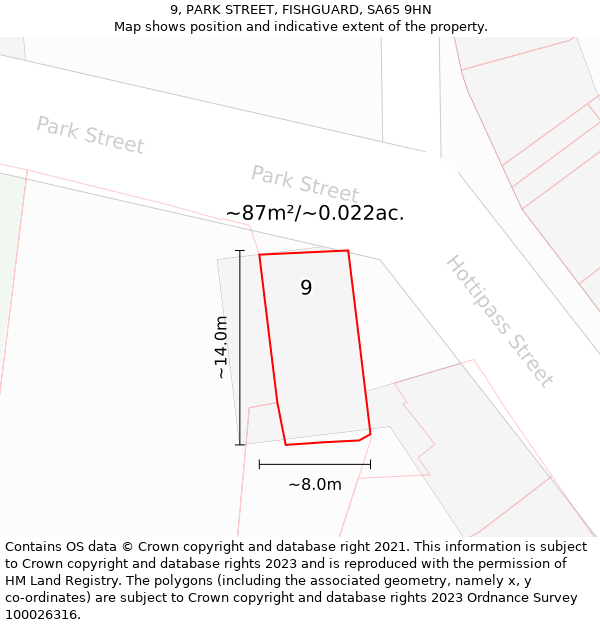 9, PARK STREET, FISHGUARD, SA65 9HN: Plot and title map