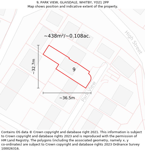 9, PARK VIEW, GLAISDALE, WHITBY, YO21 2PP: Plot and title map