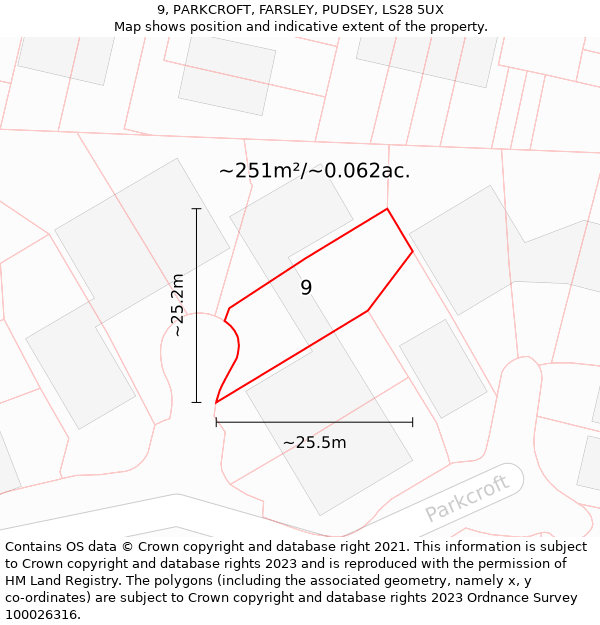 9, PARKCROFT, FARSLEY, PUDSEY, LS28 5UX: Plot and title map
