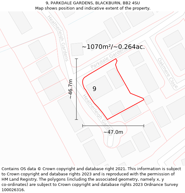 9, PARKDALE GARDENS, BLACKBURN, BB2 4SU: Plot and title map