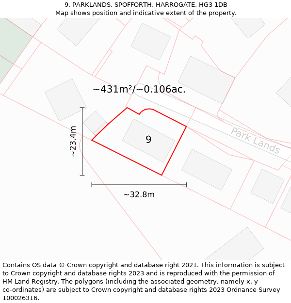 9, PARKLANDS, SPOFFORTH, HARROGATE, HG3 1DB: Plot and title map