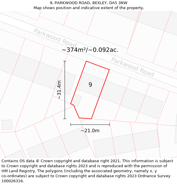 9, PARKWOOD ROAD, BEXLEY, DA5 3NW: Plot and title map