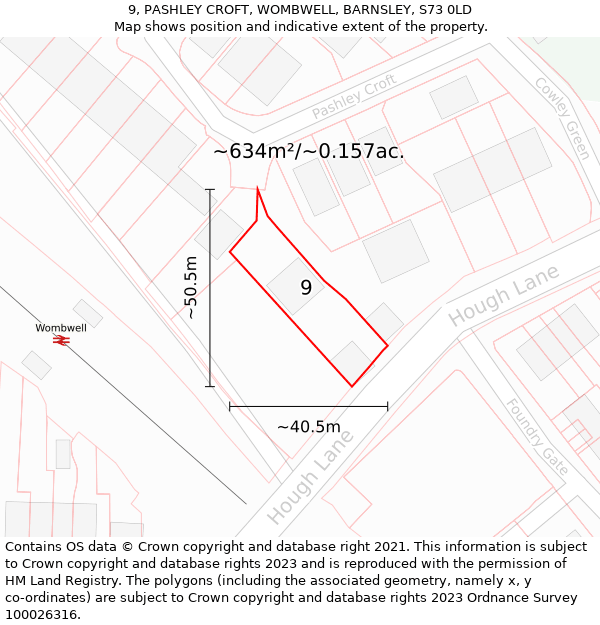 9, PASHLEY CROFT, WOMBWELL, BARNSLEY, S73 0LD: Plot and title map